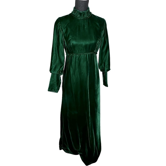 Vintage Green Velvet 60’s Maxi Dress Size 10 - Picture 1 of 17